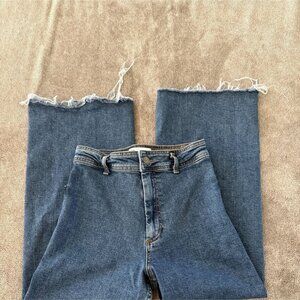 ZARA Marine Straight Wide Leg Blue Jeans Size 4 Raw Hems